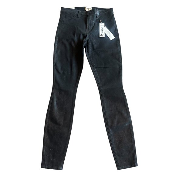 L'Agence Marguerite Black Coated Skinny Jeans Pants Glitter Sparkle Size 27 NWT - Picture 1 of 12